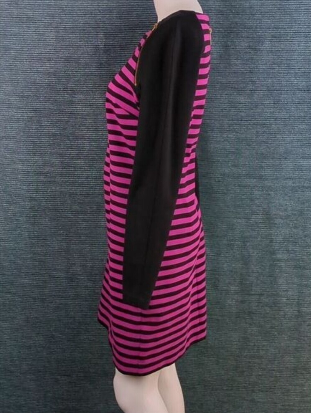 Michael Kors Zip Shoulder Dress Magenta & Black Striped Long Sleeves - Picture 4 of 10
